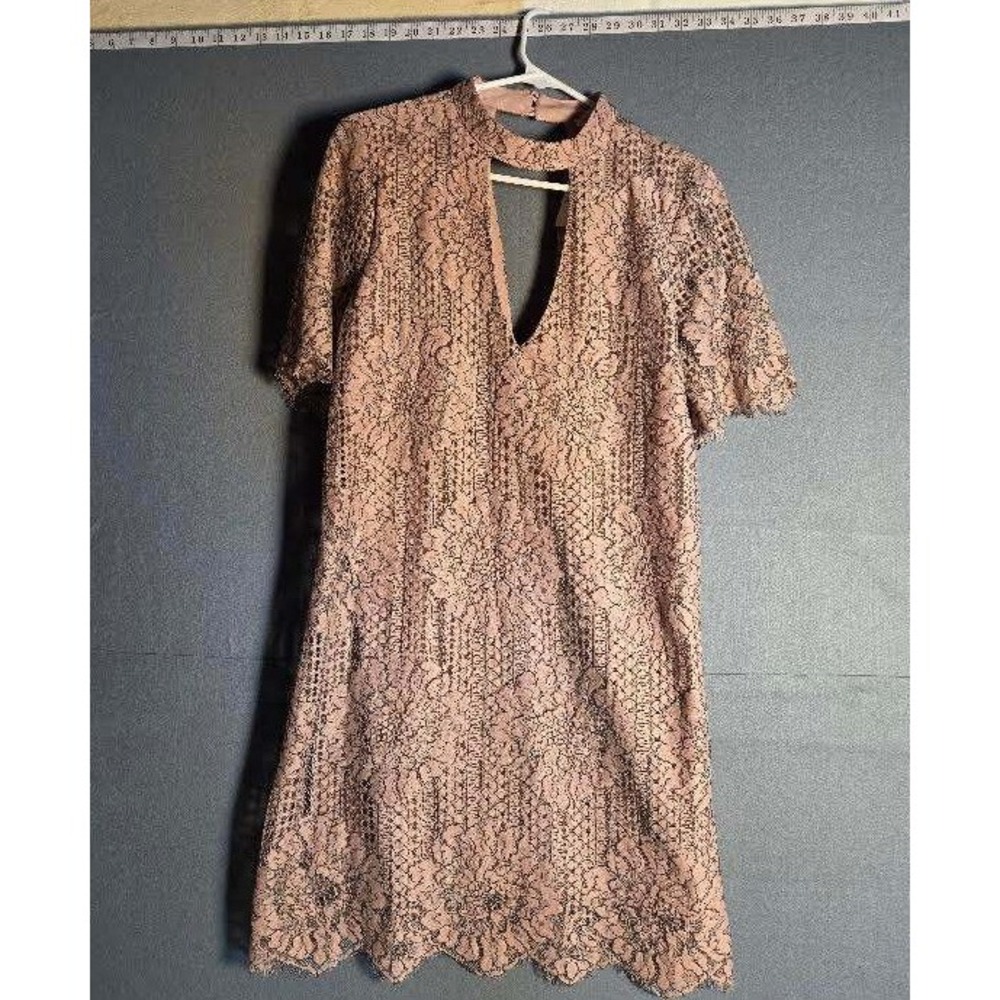 Socialite Pink Adobe Lace Keyhole Mock Neck Shift Dress 92958I-LA812 L